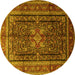 Round Machine Washable Persian Yellow Traditional Rug, wshtr1117yw