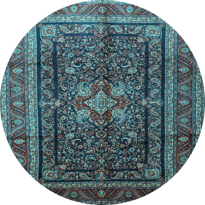 Round Machine Washable Persian Light Blue Traditional Rug, wshtr1117lblu