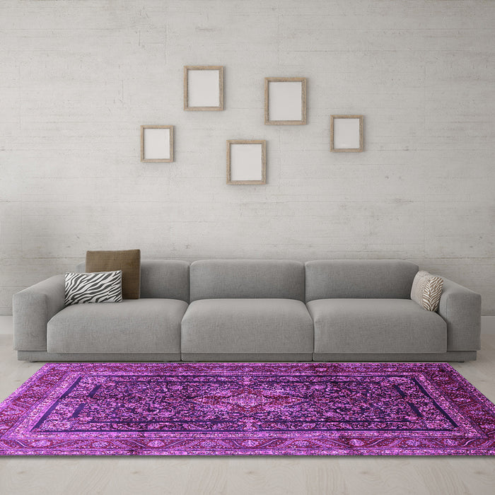 Machine Washable Persian Purple Traditional Area Rugs in a Living Room, wshtr1117pur