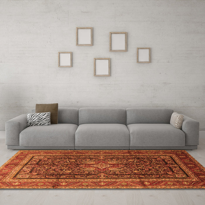 Machine Washable Persian Orange Traditional Area Rugs in a Living Room, wshtr1117org