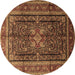 Round Persian Brown Traditional Rug, tr1117brn