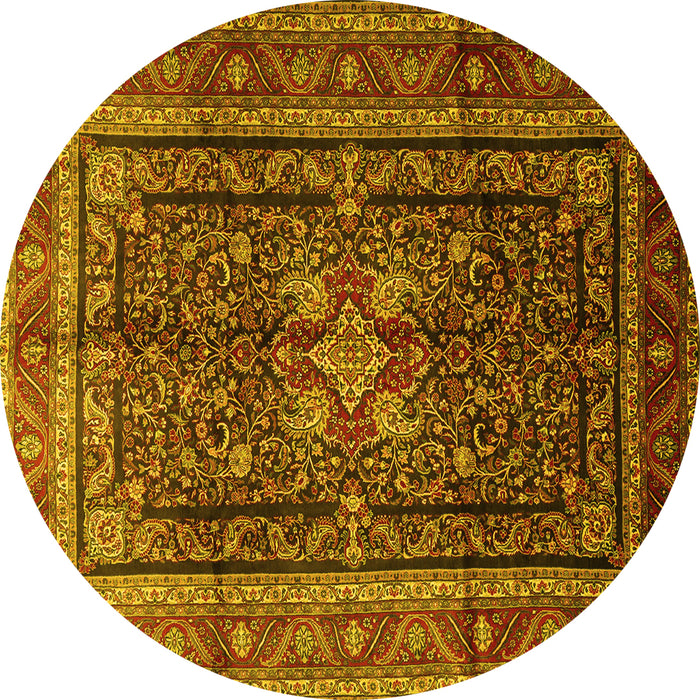 Round Persian Yellow Traditional Rug, tr1117yw