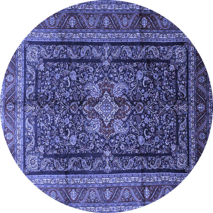 Round Machine Washable Persian Blue Traditional Rug, wshtr1117blu