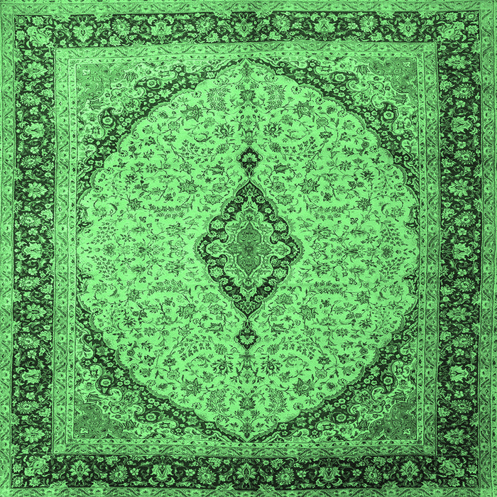 Square Machine Washable Medallion Emerald Green Traditional Area Rugs, wshtr1118emgrn