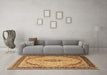 Machine Washable Medallion Brown Traditional Rug in a Living Room,, wshtr1118brn