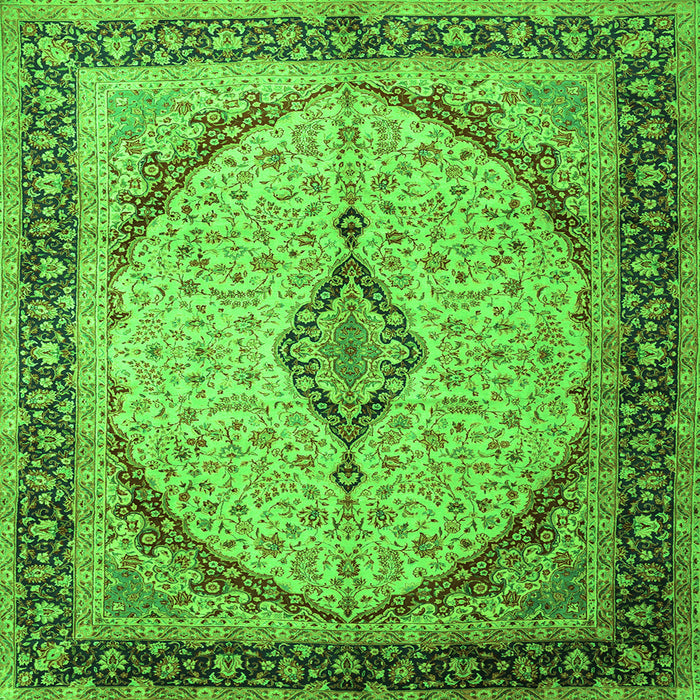 Round Machine Washable Medallion Green Traditional Area Rugs, wshtr1118grn
