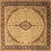 Square Machine Washable Medallion Brown Traditional Rug, wshtr1118brn