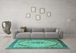 Machine Washable Medallion Turquoise Traditional Area Rugs in a Living Room,, wshtr1118turq