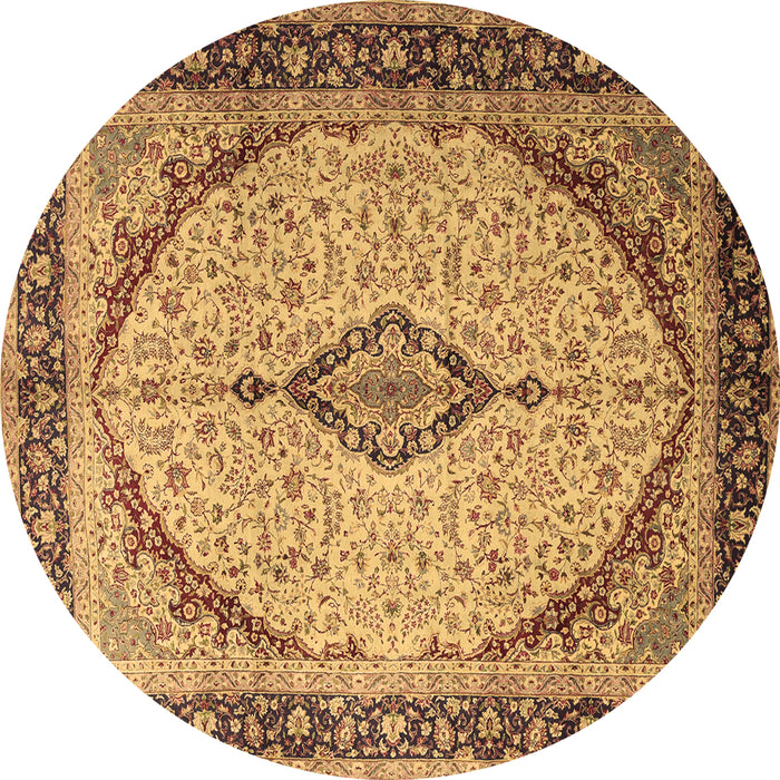 Round Machine Washable Medallion Brown Traditional Rug, wshtr1118brn