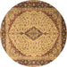 Round Machine Washable Medallion Brown Traditional Rug, wshtr1118brn