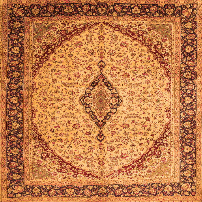 Round Machine Washable Medallion Orange Traditional Area Rugs, wshtr1118org