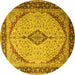 Round Machine Washable Medallion Yellow Traditional Rug, wshtr1118yw