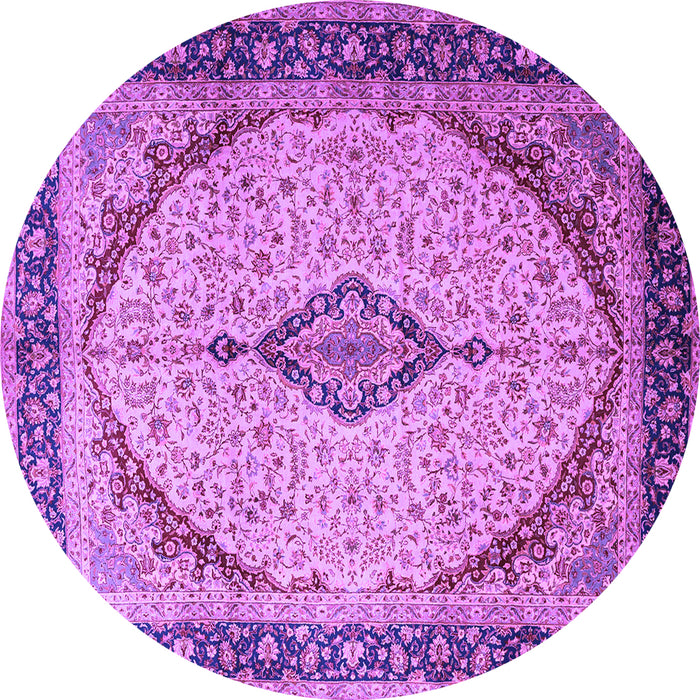 Round Machine Washable Medallion Purple Traditional Area Rugs, wshtr1118pur