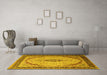 Machine Washable Medallion Yellow Traditional Rug in a Living Room, wshtr1118yw