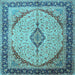 Square Machine Washable Medallion Light Blue Traditional Rug, wshtr1118lblu