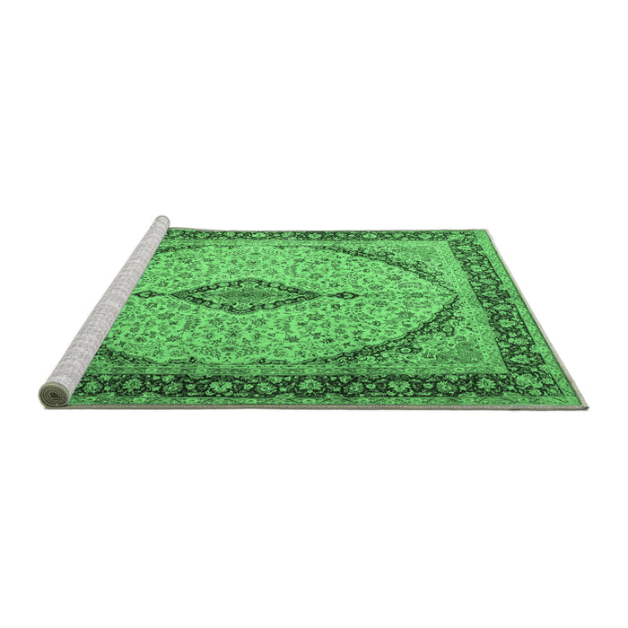 Sideview of Machine Washable Medallion Emerald Green Traditional Area Rugs, wshtr1118emgrn