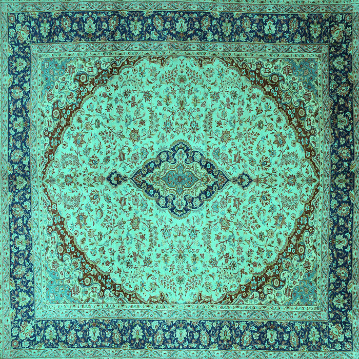 Square Medallion Turquoise Traditional Rug, tr1118turq