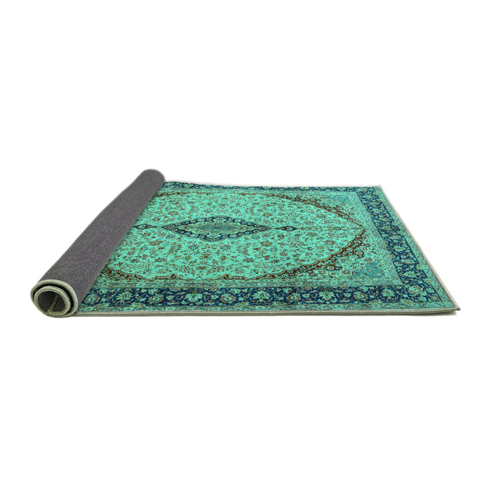 Sideview of Medallion Turquoise Traditional Rug, tr1118turq