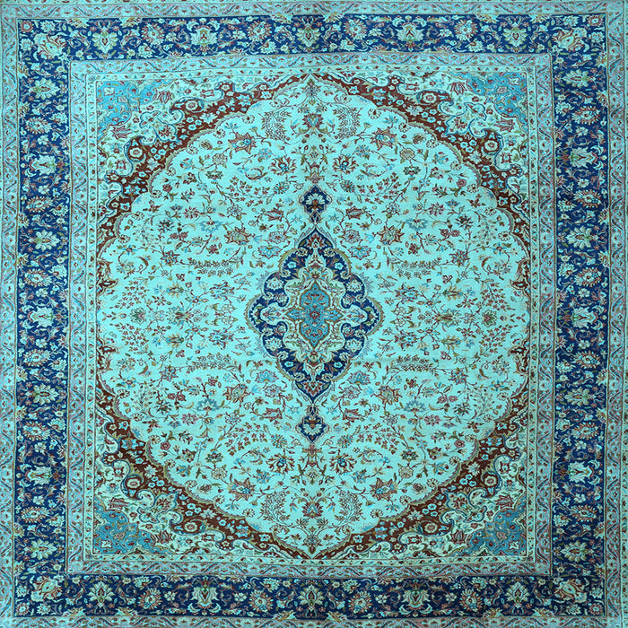 Square Medallion Light Blue Traditional Rug, tr1118lblu