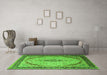 Machine Washable Medallion Green Traditional Area Rugs in a Living Room,, wshtr1118grn