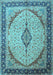 Machine Washable Medallion Light Blue Traditional Rug, wshtr1118lblu