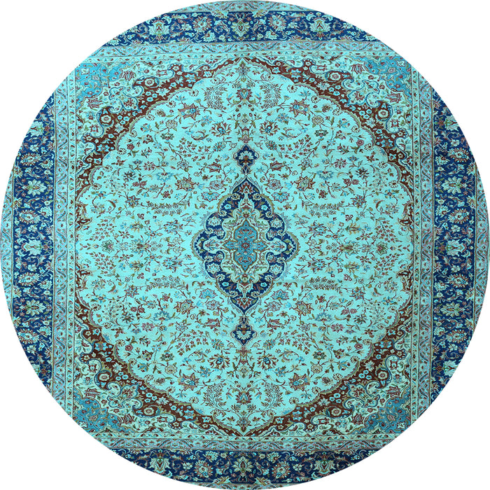 Round Medallion Light Blue Traditional Rug, tr1118lblu