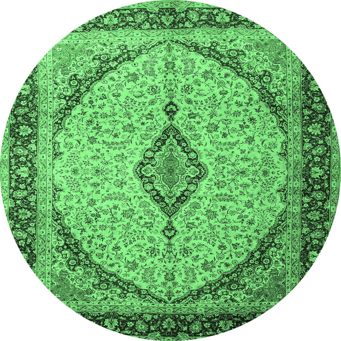 Round Machine Washable Medallion Emerald Green Traditional Area Rugs, wshtr1118emgrn