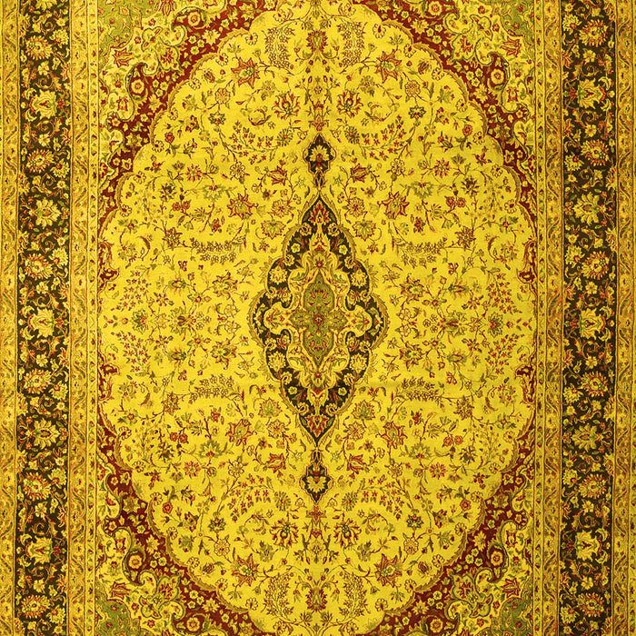 Machine Washable Medallion Yellow Traditional Rug, wshtr1118yw