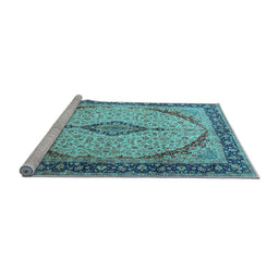 Sideview of Machine Washable Medallion Light Blue Traditional Rug, wshtr1118lblu