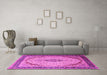 Machine Washable Medallion Pink Traditional Rug in a Living Room, wshtr1118pnk