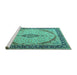 Sideview of Machine Washable Medallion Turquoise Traditional Area Rugs, wshtr1118turq