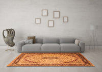 Machine Washable Medallion Orange Traditional Rug, wshtr1118org