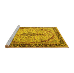 Sideview of Machine Washable Medallion Yellow Traditional Rug, wshtr1118yw