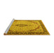 Sideview of Machine Washable Medallion Yellow Traditional Rug, wshtr1118yw