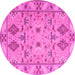 Round Machine Washable Persian Pink Traditional Rug, wshtr1119pnk