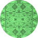 Round Persian Emerald Green Traditional Rug, tr1119emgrn