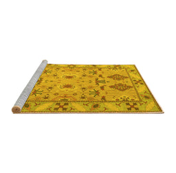 Sideview of Machine Washable Persian Yellow Traditional Rug, wshtr1119yw
