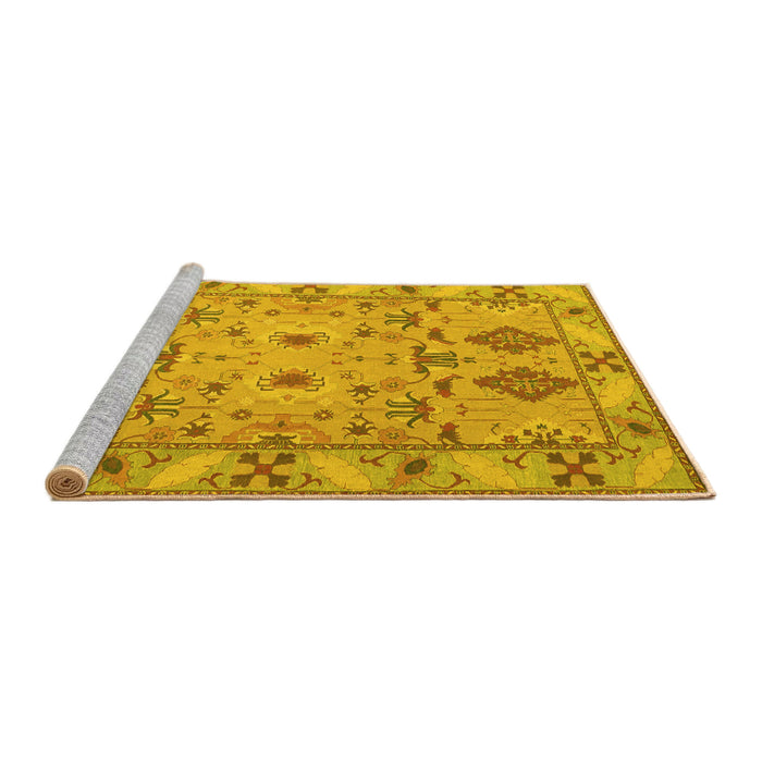 Sideview of Machine Washable Persian Yellow Traditional Rug, wshtr1119yw