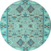 Round Machine Washable Persian Light Blue Traditional Rug, wshtr1119lblu