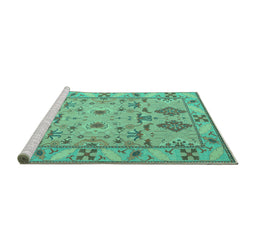 Sideview of Machine Washable Persian Turquoise Traditional Area Rugs, wshtr1119turq