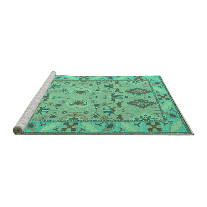 Sideview of Machine Washable Persian Turquoise Traditional Area Rugs, wshtr1119turq