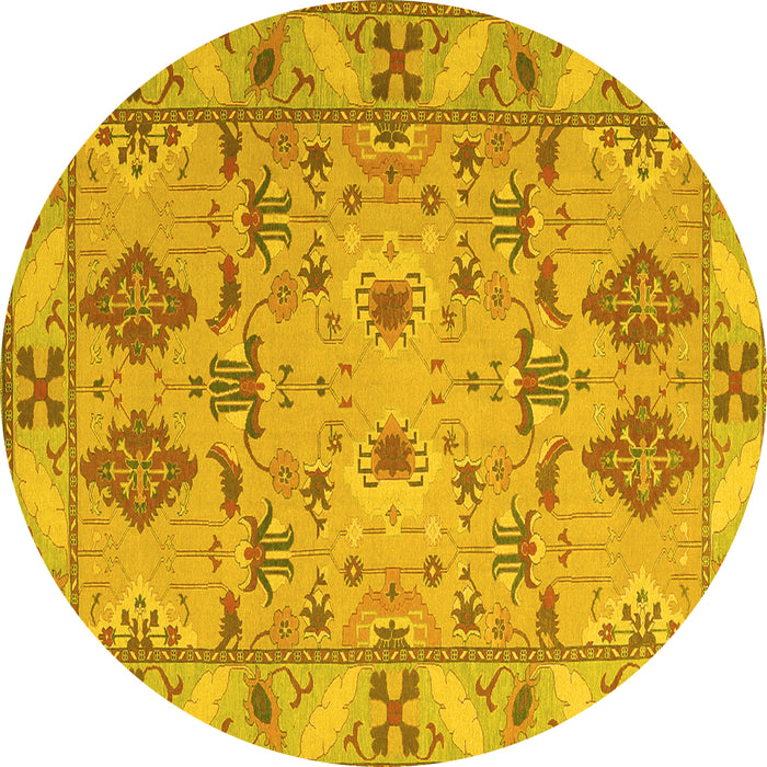 Round Machine Washable Persian Yellow Traditional Rug, wshtr1119yw