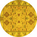 Round Machine Washable Persian Yellow Traditional Rug, wshtr1119yw