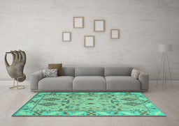 Machine Washable Persian Turquoise Traditional Area Rugs in a Living Room,, wshtr1119turq