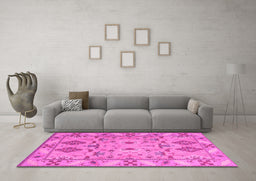 Machine Washable Persian Pink Traditional Rug in a Living Room, wshtr1119pnk