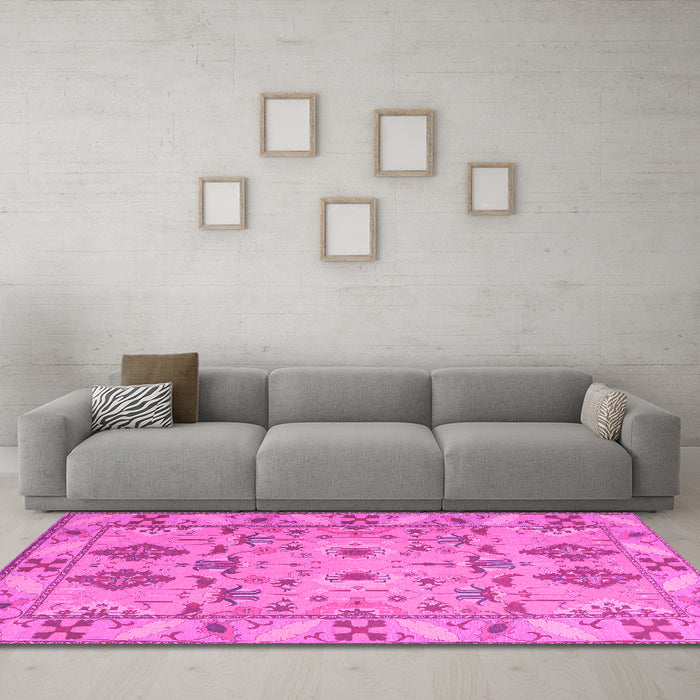Machine Washable Persian Pink Traditional Rug in a Living Room, wshtr1119pnk