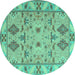 Round Machine Washable Persian Turquoise Traditional Area Rugs, wshtr1119turq