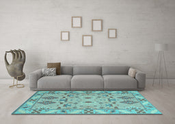 Machine Washable Persian Light Blue Traditional Rug in a Living Room, wshtr1119lblu