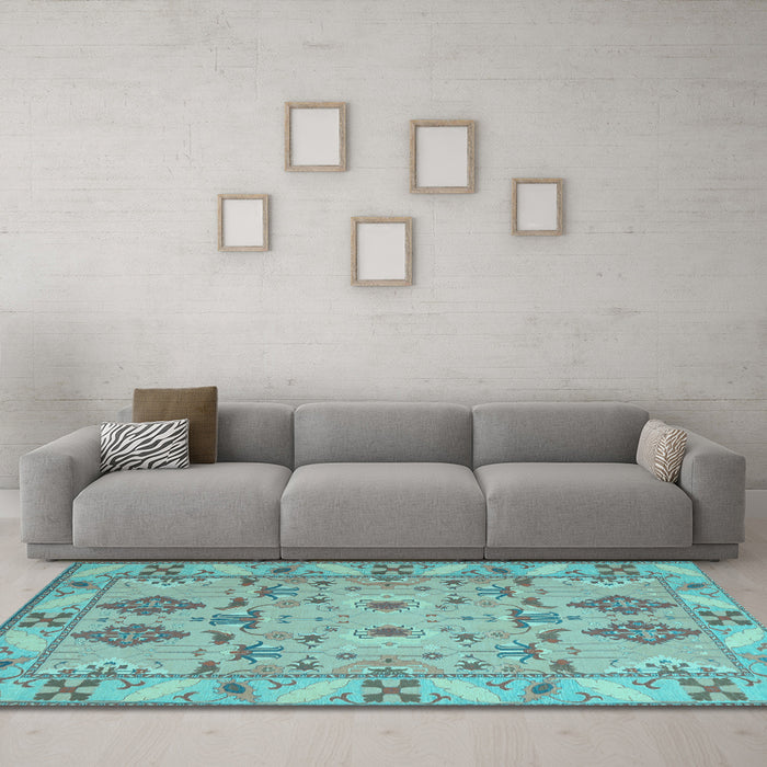 Machine Washable Persian Light Blue Traditional Rug in a Living Room, wshtr1119lblu