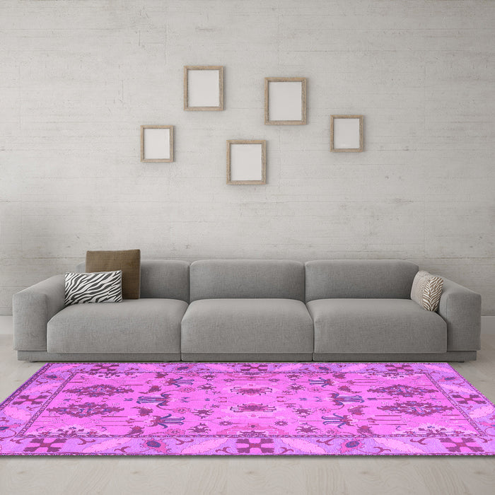 Machine Washable Persian Purple Traditional Area Rugs in a Living Room, wshtr1119pur